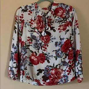 Loft Outlet Floral Peasant Blouse-Split Neck